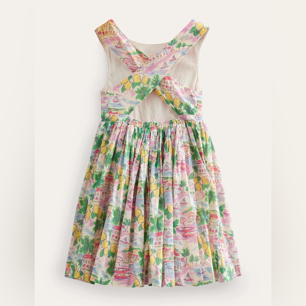 Mini Boden Lemon Scene Crossback Dress 3-4Y